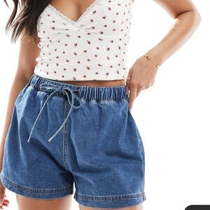 ASOS DESIGN jogger-style denim pull-on shorts in mid blue